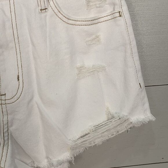 SO super high rise cutoff white denim jean shorts rainbow size 7/28 - Picture 4 of 7